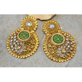 Gold Polki Green Thewa Earrings 
